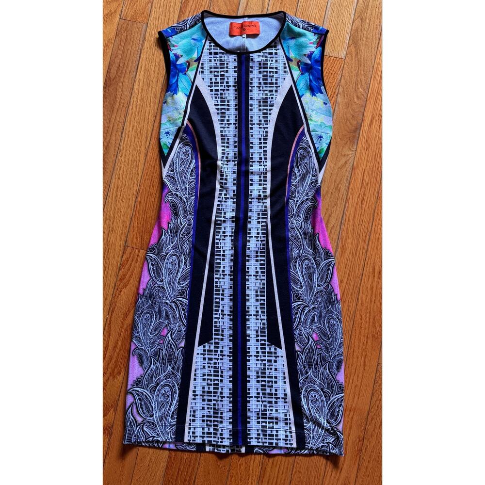 Clover Canyon Fitted Bodycon Mini Dress Stretch Hi-Low Hem Small